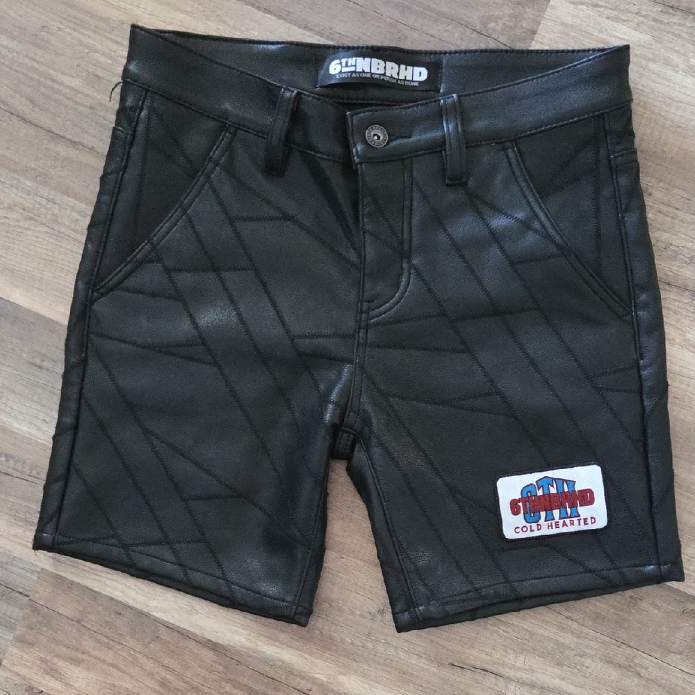 Black Faux Leather Patchwork Men’s Shorts - Cold Hearted Patch